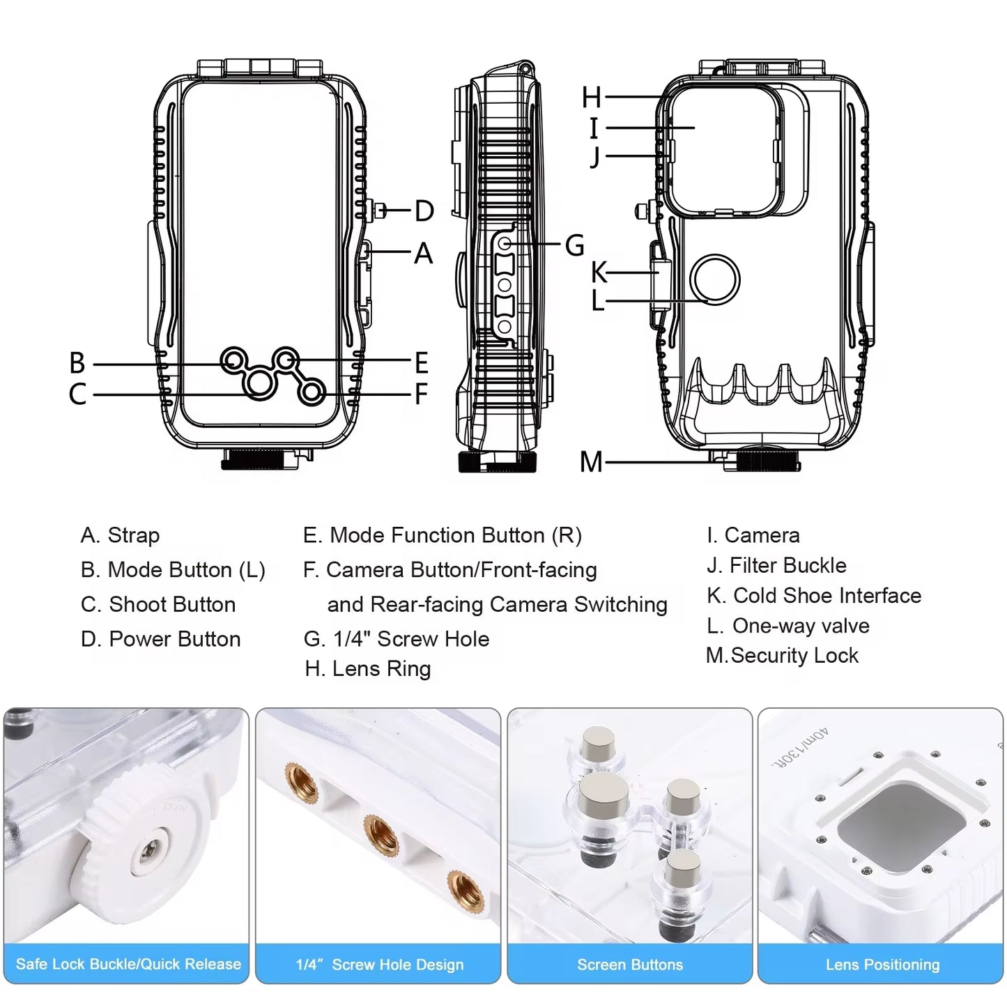 40M/130Ft Underwater Diving Case for iPhone's 11-15 