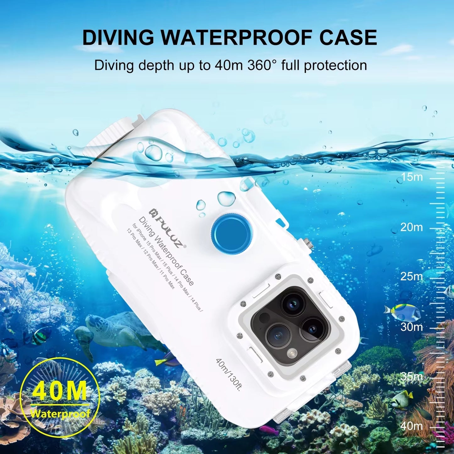 40M/130Ft Underwater Diving Case for iPhone's 11-15 