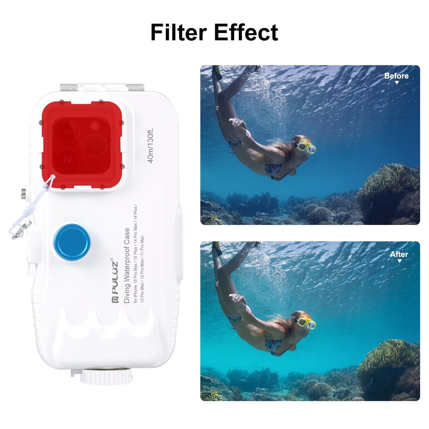 40M/130Ft Underwater Diving Case for iPhone's 11-15 